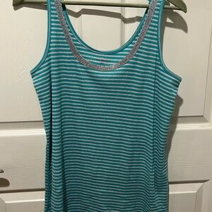 Lane Bryant Teal and Silver Striped Tank